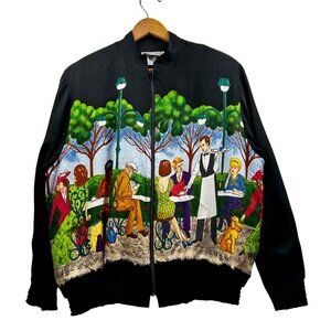 Vintage Starfire Novelty Cafe Scene Bomber Wearable Art Jacket Made in USA Sz 10